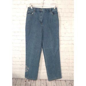 Quacker Factory Women's Jeans Sz M  5-Pocket Embellished Blue Rhinestones